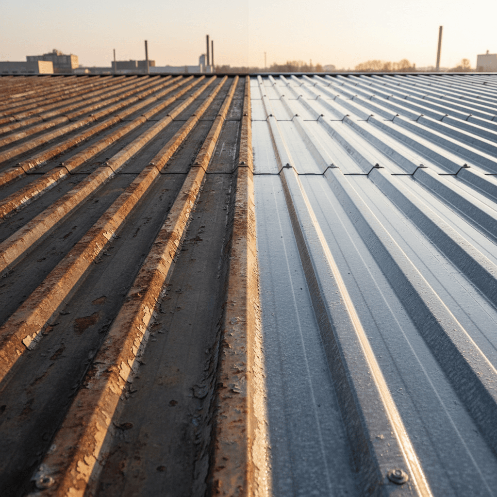 Toiture rénovée avant et après traitement